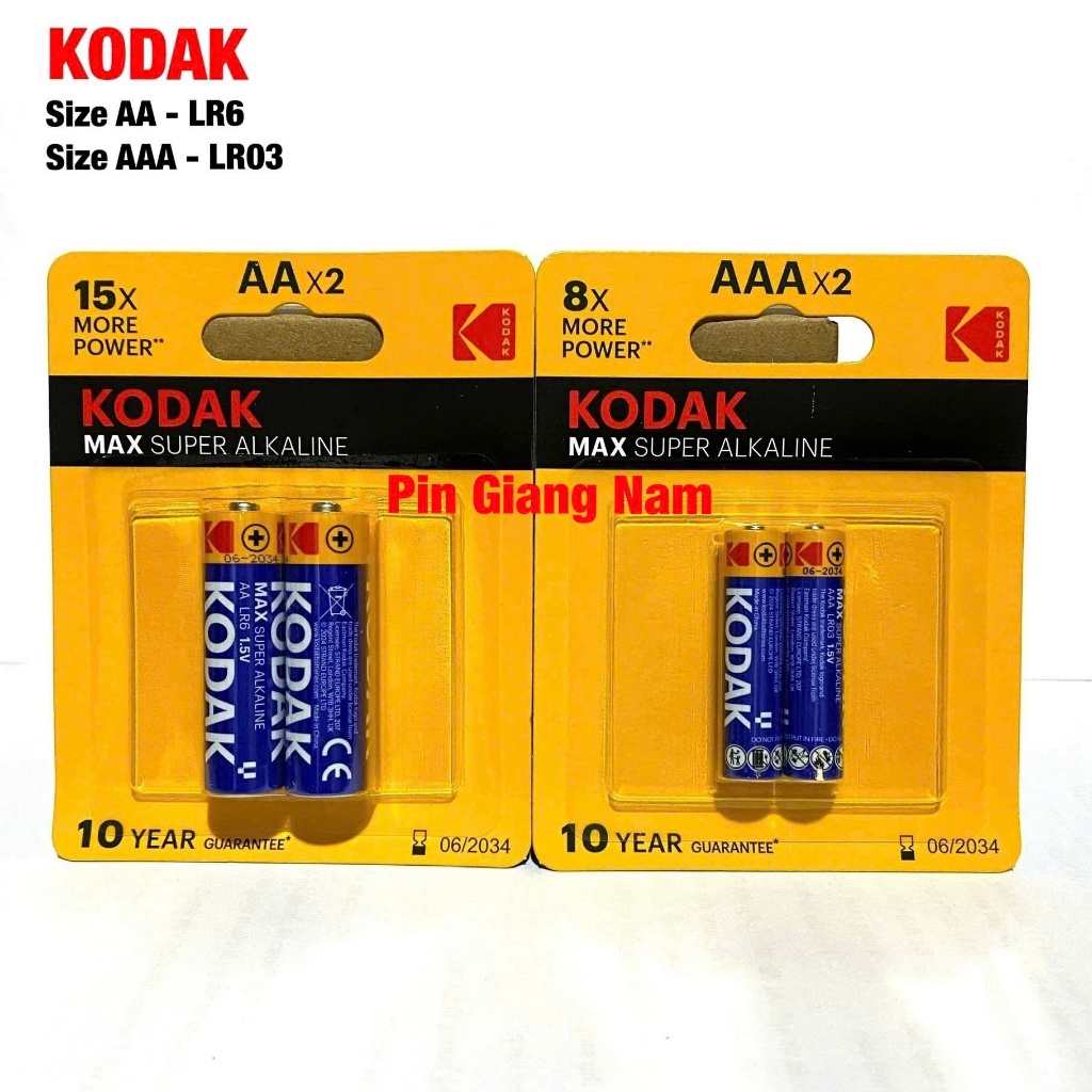 Vỉ 2 Viên Pin AA / AAA KODAK Alkaline Siêu Bền Hàng Chính Hãng