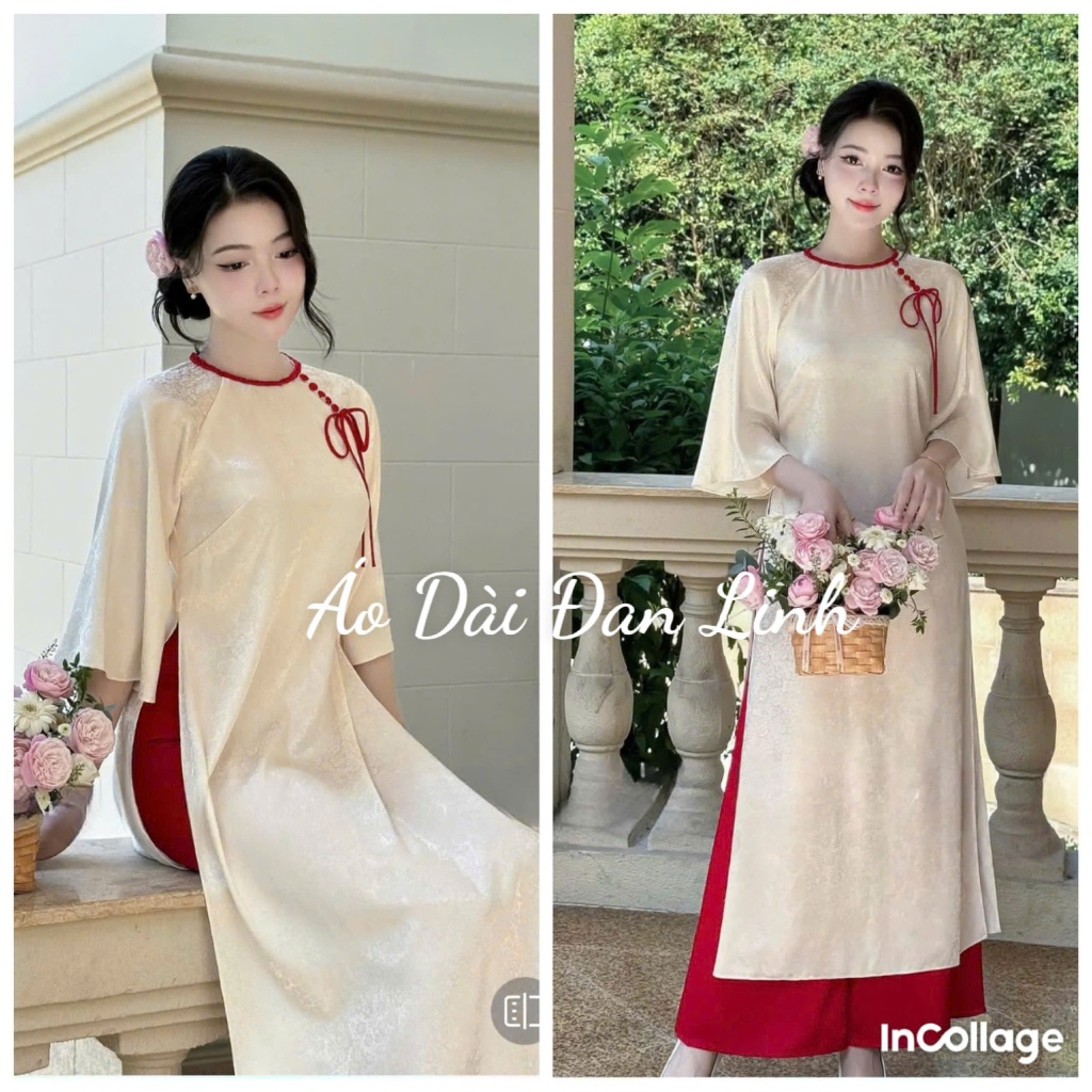 Áo dài cách tân gấm suông màu da trẻ trung - Áo Dài Đan Linh