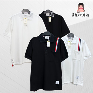 Áo Polo Nam Nữ Có Cổ Thom Browne Dệt Phối Dây Chất Cotton Cá Sấu Xẻ Tà Full Tag Mạc