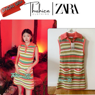 (Chính hãng size M)Váy mini ZARA 6427/011/330 len dệt sát nách phối màu sáng cổ đức(kèm ảnh thật)