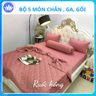 [ Hàng Mới Về] Bộ 5 Món nệm 3-27cm Chăn Ga Gối Thun lạnh Hàn Quốc màu trơn co giãn 4 chiều [Mát -Bền-Mềm -Mịn ]