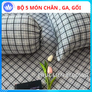 Bộ 5 Món nệm 3-25cm Chăn Ga Gối Thun lạnh Hàn Quốc màu trơn co giãn 4 chiều PHUC LIEN BEDING