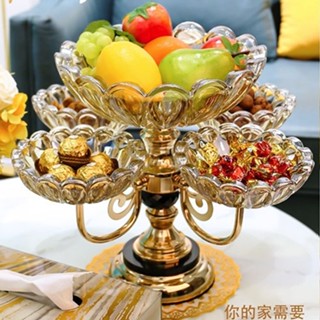 Khay mứt tết đựng bánh kẹo 2 tầng, khay pha lê đựng hoa quả trang trí ngày tết phong cách Châu Âu