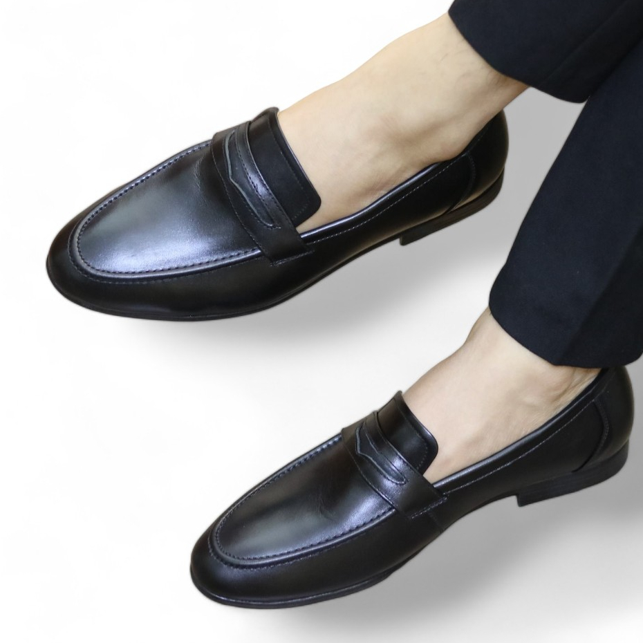 Giày tây nam công sở cao cấp,giày lười dáng hàn quốc thiết kế tối giản phối băng thủng trang trí,đế có khâu BERUNO G15