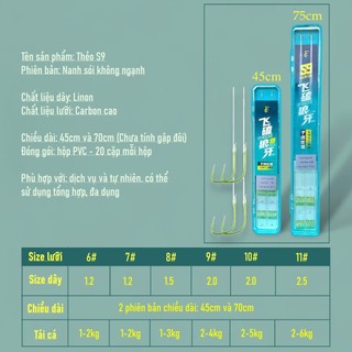  Thẻo buộc sẵn lưỡi nanh sói. thẻo câu đài nanh sói dây nylon chất lượng cao. hộp 20 cặp TC1 
