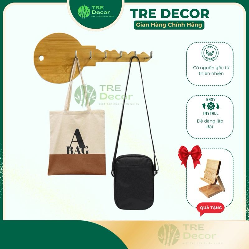 Móc Treo Chìa Khóa Gỗ , Móc Treo Chìa Khoá Dán Tường, Móc Treo Túi Xách, Decor Gắn Tường Hình Chìa K