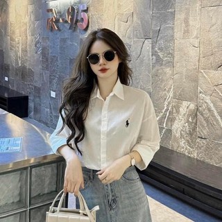 Áo sơ mi nữ cổ đức dài tay dáng rộng thêu ngựa cá tính