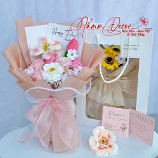  Bó hoa sáp thơm tông màu hồng mix nhiều loại cao cấp nhà Nấmm Decor 
