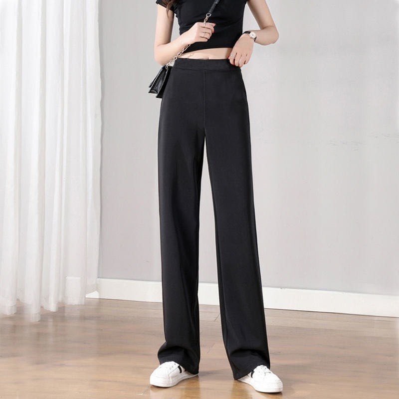 Quần ống rộng nữ co giãn khoá sườn chất cát Hàn cao cấp