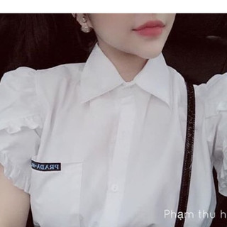 Áo sơ mi nữ,áo cộc tay viền bèo màu trắng cá tính thiết kế nhẹ nhàng cho các nàng đi học đi làm