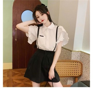 Áo sơ mi nữ,áo cộc tay viền bèo màu trắng cá tính thiết kế nhẹ nhàng cho các nàng đi học đi làm