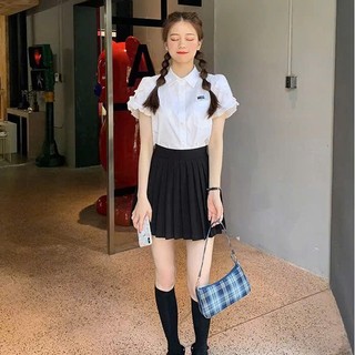 Áo sơ mi nữ,áo cộc tay viền bèo màu trắng cá tính thiết kế nhẹ nhàng cho các nàng đi học đi làm