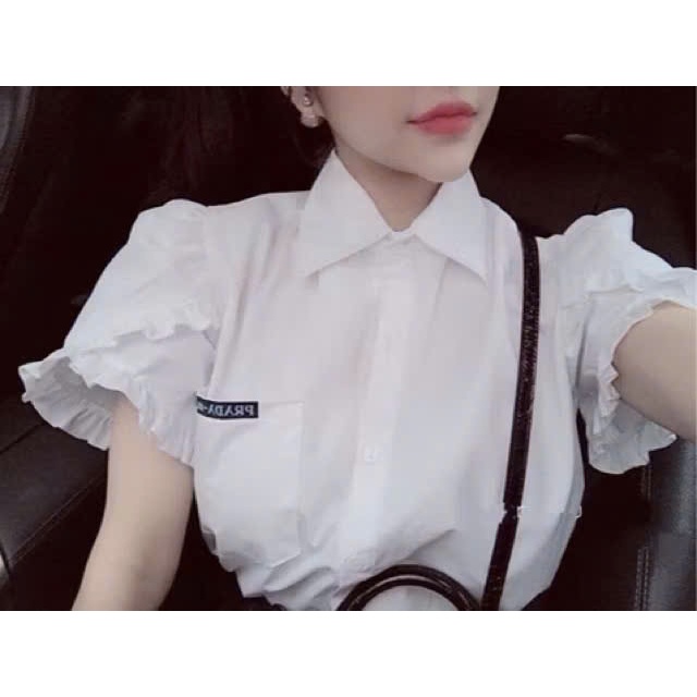 Áo sơ mi nữ,áo cộc tay viền bèo màu trắng cá tính thiết kế nhẹ nhàng cho các nàng đi học đi làm
