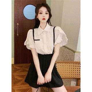Áo sơ mi nữ,áo cộc tay viền bèo màu trắng cá tính thiết kế nhẹ nhàng cho các nàng đi học đi làm