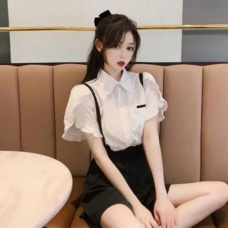 Áo sơ mi nữ,áo cộc tay viền bèo màu trắng cá tính thiết kế nhẹ nhàng cho các nàng đi học đi làm
