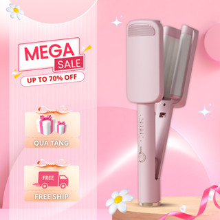 Máy Uốn Tóc Xoăn Sóng Nước Hippie 32mm Pro  3 Trục  SAMIO, Máy làm Tóc Hippie Sóng Sâu Tích Hợp Ion Bảo Vệ Tóc Hư Tổn