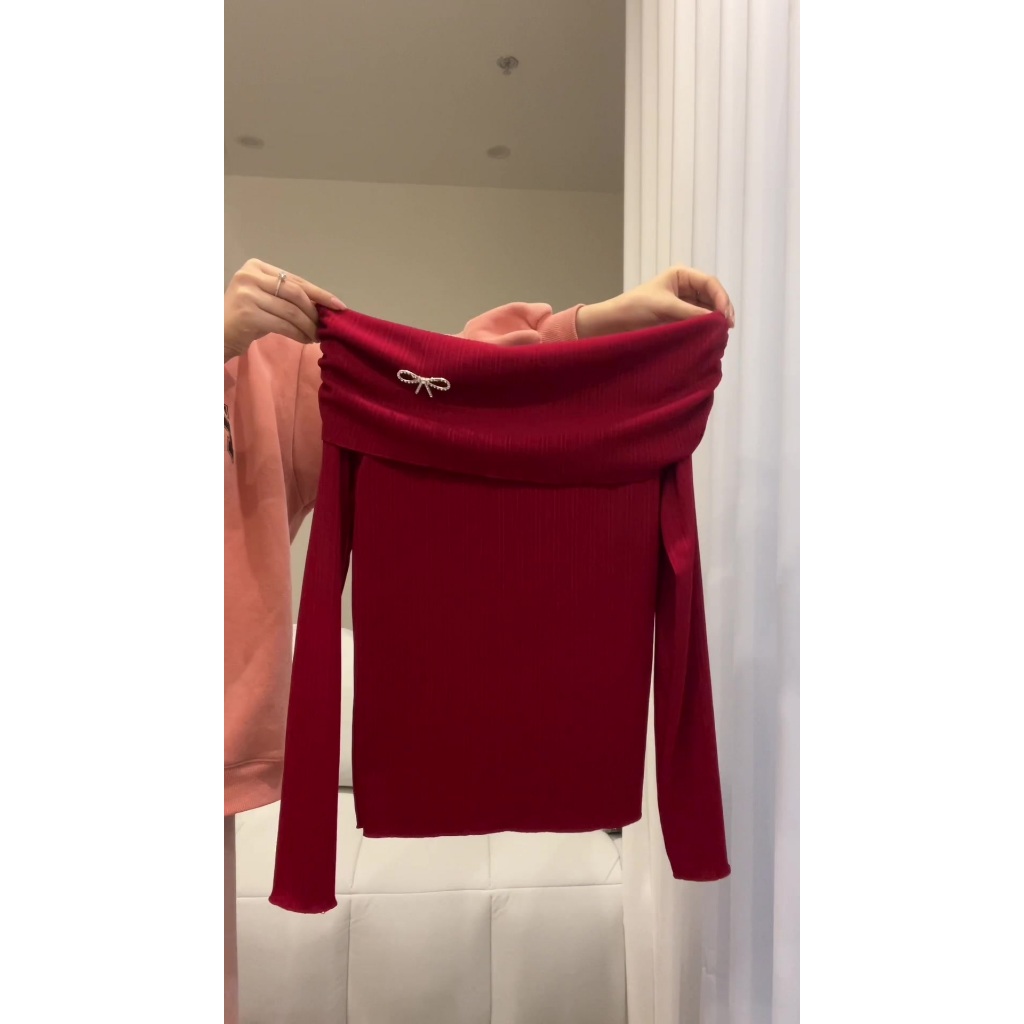 [Tặng tag nơ] Áo trễ vai dài tay xẻ vạt, áo kiểu nữ trễ vai chất gân Thái co dãn ôm body siêu tôn dáng HA211 | BigBuy360 - bigbuy360.vn