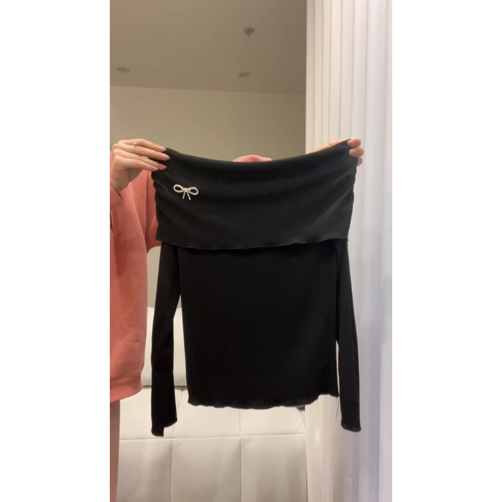 [Tặng tag nơ] Áo trễ vai dài tay xẻ vạt, áo kiểu nữ trễ vai chất gân Thái co dãn ôm body siêu tôn dáng HA211 | BigBuy360 - bigbuy360.vn