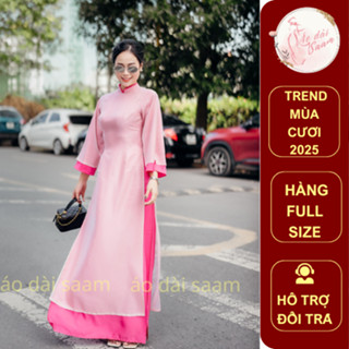 Áo dài nữ cách tân Tết Saam 2025 TỐ Như hồng tay lỡ cổ cao chất liệu voon tơ 2 lớp 4 tà có lớp lót