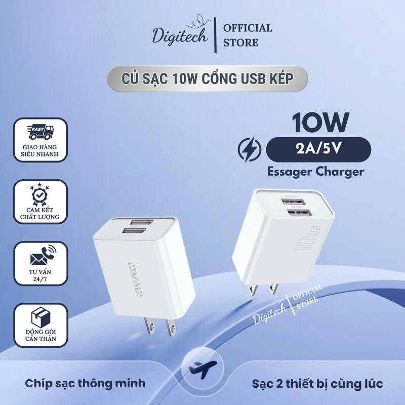 Củ sạc 10W cổng USB kép – Sạc nhanh 2A/5V, an toàn và ổn định, tiện lợi cho mọi thiết bị