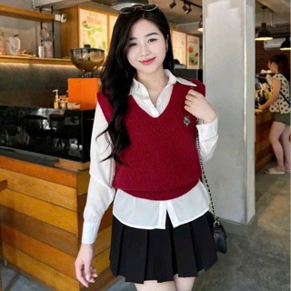 Áo GILE Nữ, áo GILE len thêu logo ( Không kem áo trong) Hàn Quốc màu đen trắng xám be hồng mặc phối sơ mi - LAROSA