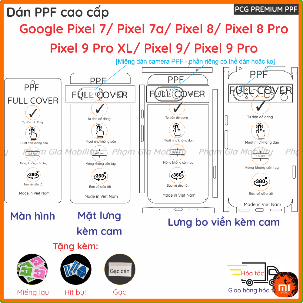 Dán PPF Google Pixel 7/ Pixel 7a/ Pixel 7 Pro/ Pixel 8/ Pixel 8 pro/ Pixel 9/ 9 Pro/ 9 pro XL dành c