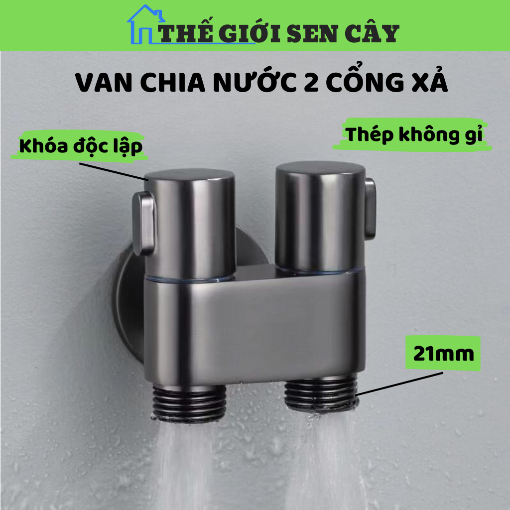 Van chia nước chữ H 2 cổng xả INOX 304 có khóa độc lập chia nước cho hệ thống nhà vệ sinh - PK209
