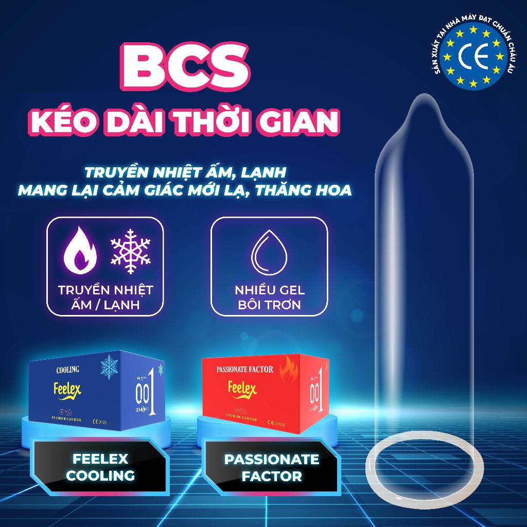 Bao cao su Feelex siêu mỏng, kéo dài thời gian, gân gai, nhiều gel bôi trơn - Hộp 10 bcs