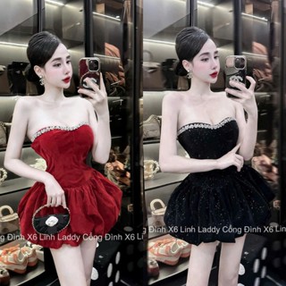 Đầm thời trang sexy gợi cảm chất vải nhung cúp ngực ( có kèm mút ) đính viền đá sáng váy dáng bí xinh