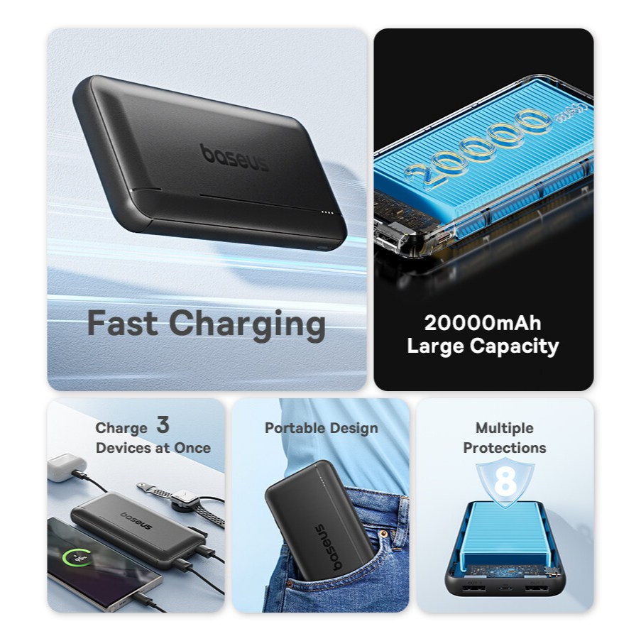 [HCM Hoả tốc] Pin sạc dự phòng Baseus Lipow 20000mAh Sạc nhanh 15W tích hợp cáp 3A tương thích Xiaomi HUAWEI | BigBuy360 - bigbuy360.vn