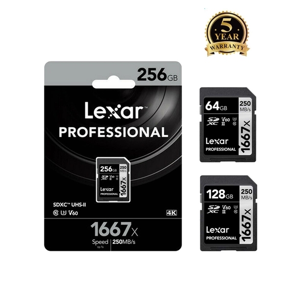Thẻ nhớ Máy Ảnh SDXC Lexar Professional 1667X 64GB / 128GB / 256GB UHS-II V60 đọc 250MB/s ghi 120MB/s (đen)
