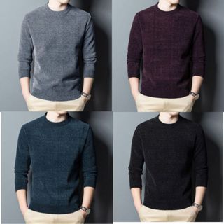 Áo len nam lót lông cổ tròn co giãn 4 chiều mềm mịn siêu ấm Bigsize