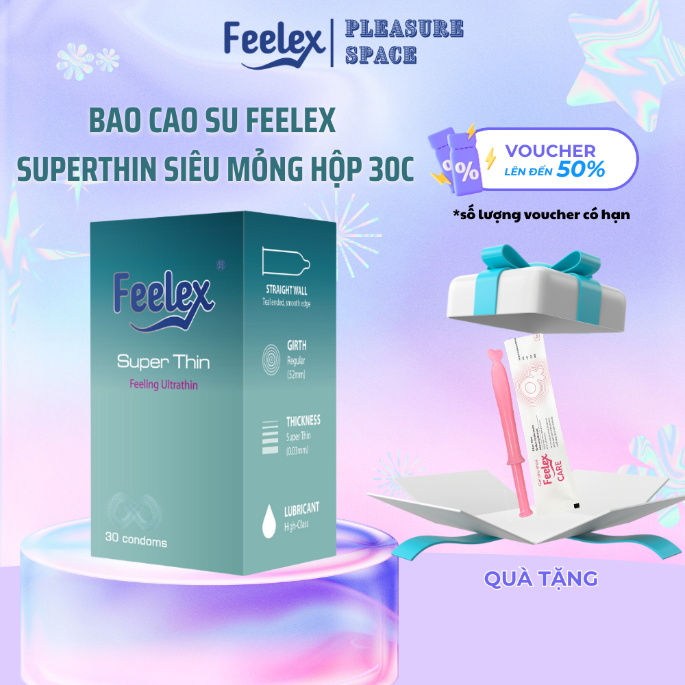 Bao cao su Feelex superthin siêu mỏng, nhiều gel bôi trơn, nhiều mùi hương - hộp 30c