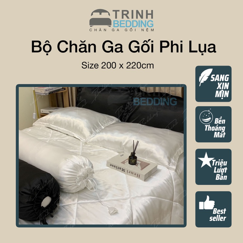 BỘ Ga Gối Phi Lụa Mát Super King Size| 200x220cm| |200x200cm|, Ga phi lụa trơn mát