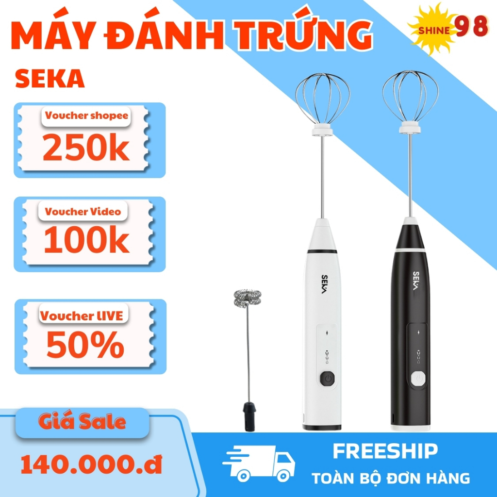 Máy đánh trứng cầm tay Seka SK-788 pha chế tiện lợi kèm sạc pin. Bảo hành chính hãng 12 tháng