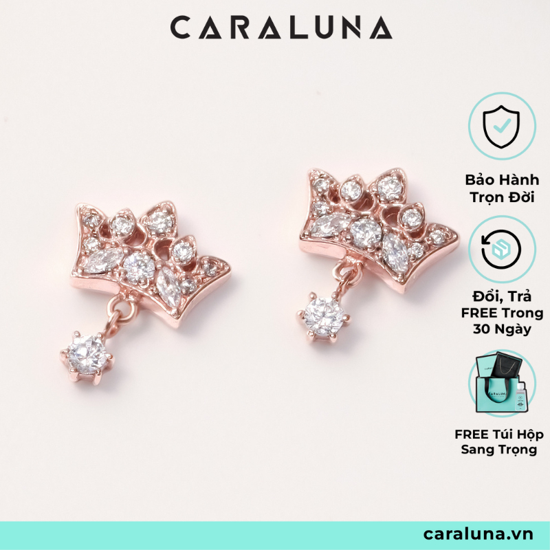 Hoa Tai Bạc Vương Miện Công Chúa CARA LUNA, Khuyên Tai Vương Miện Công Chúa Crown Princess - VGE05