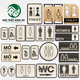 Bảng gỗ treo tường toilet wc nam nữ chỉ hướng nhà vệ sinh