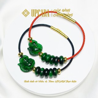 Vòng tay hồ ly camthach sơn thủy phối ngũ điếu màu xanh đen UPCARA