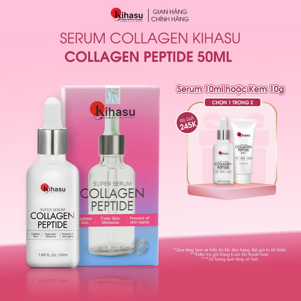 Serum Làm Mờ Nám Da, Vết Sạm, Đốm Nâu, Da Trắng Sáng Với Vitamin C, Serum Collagen Peptide Kihasu Japan Cho Nam Nữ