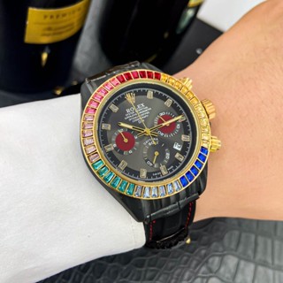 Đồng hồ nam thời rang Rolex thiết kế Luxury khung viền đíng full đá óng dây da cao cấp