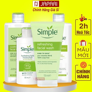 Combo Sữa Rửa Mặt Simple + Nước Tẩy Trang Simple + Toner Nước Hoa Hồng Simple + Kem Dưỡng Ẩm Simple Chính Hãng Japari