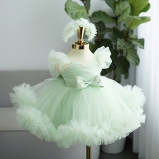 Váy Công Chúa Cánh Tiên Chân Voan Bèo Bồng Bềnh Thắt Nơ Eo Cho Bé Gái