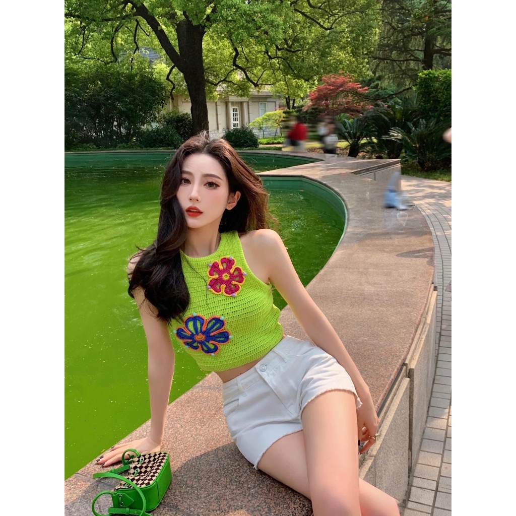 [ZARA AUTHENTIC] Áo Ba Lỗ Len ZARA Authentic Dáng Croptop Hoa Thêu Nổi Giá SALE /Áo Len Sát Nách