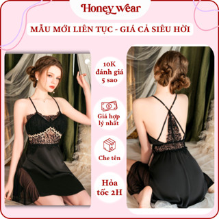 [HÀNG MỚI VỀ] Váy Ngủ Cao Cấp Lụa Phối Ren Hai Dây Hở Eo Quyến Rũ Honey Wear Đầm Ngủ Lụa Satin Ngắn Đan Lưng A110