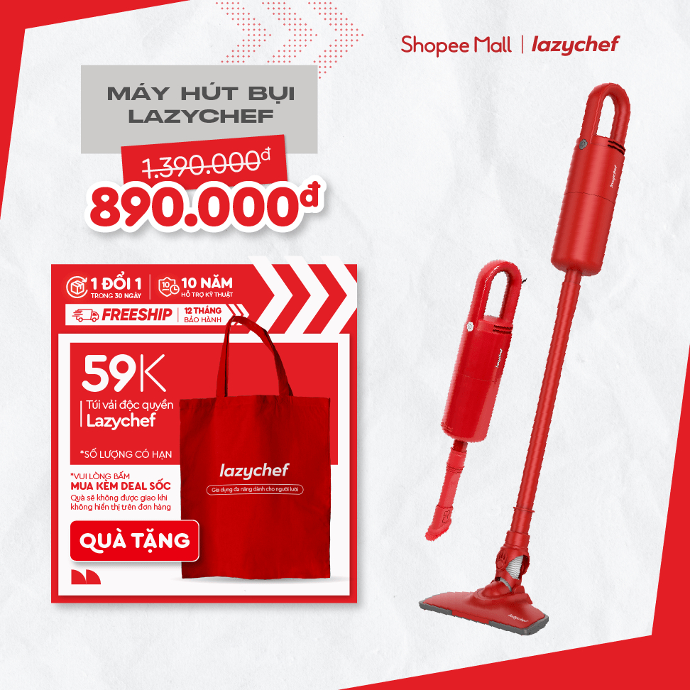 Máy Hút Bụi Cầm Tay 3S Lazychef Thế Hệ Mới, Lực Hút 15.000PA  - 2 Đầu Hút Chuyên Dụng,Siêu Nhẹ