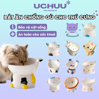 Bát Ăn Chống Gù Cho Thú Cưng UCHUU Bát Khay Tô Ăn Gốm Sứ Cho Chó Mèo Hoạ Tiết Dễ Thương Đế Cao