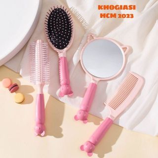( Combo 4 Món ) Bộ Lược Và Gương Trang Điểm Cầm Tay Màu Sắc Pastel Dễ Thương