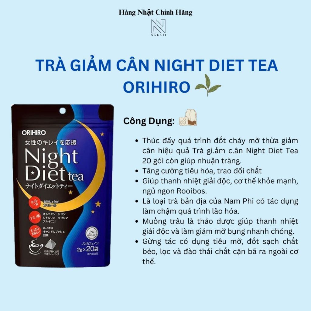 ORIHIRO-Trà giảm cân ban đêm Diet Tea (2g × 20 túi)