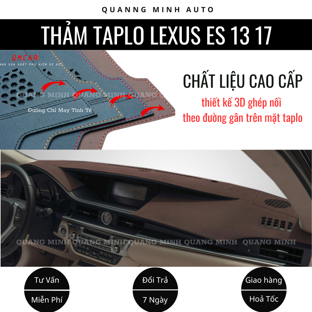 Thảm Taplo Ô Tô, Thảm Taplo Lexus ES 2013 - 2017 Chất Liệu Da Pu Nappa Được Thiết Kế 3D Ghép Nối
