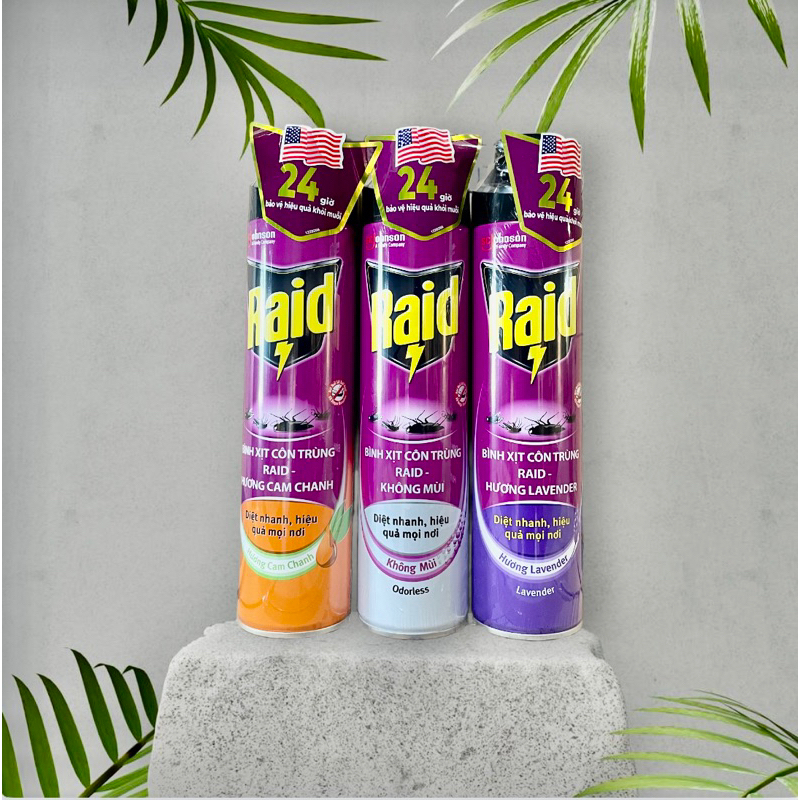 Xịt Côn Trùng RAID 520ml Lavender | Không mùi | Cam chanh  Bình Sịt côn trùng
